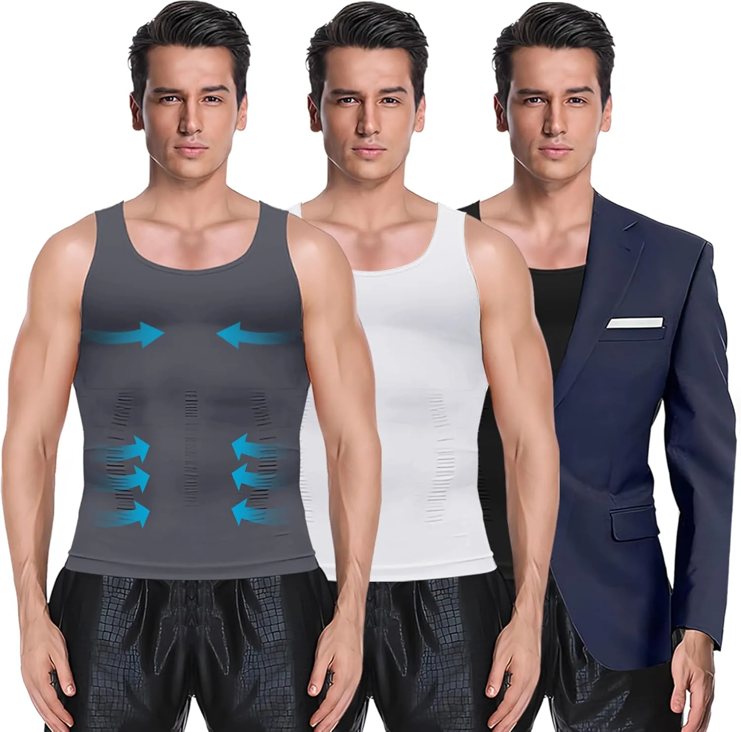 1/2/3 Pack Shaper Slimming Tank Top Athletic Compression Shirt with Sleeveless Undershirts for Men