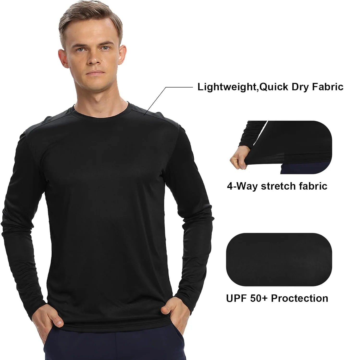 1/3 /6 Pack Mens Long Sleeve T Shirts,Running Sun Protection UPF 50  Shirts Quick-Dry Lightweight Workout T-Shirts