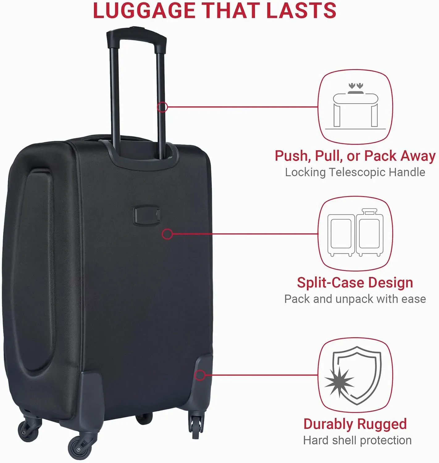 2-Piece Spinner Luggage Set with Backpack - 360 Spinner Wheels, Lightweight Fabric Softside Suitcases (20/24 Inch), Carry-On Approved Travel Luggage Sets, (Black-1)