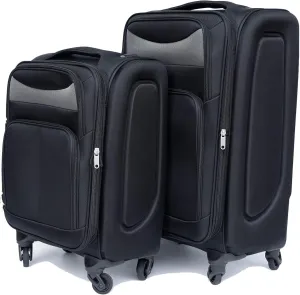 2-Piece Spinner Luggage Set with Backpack - 360 Spinner Wheels, Lightweight Fabric Softside Suitcases (20/24 Inch), Carry-On Approved Travel Luggage Sets, (Black-1)