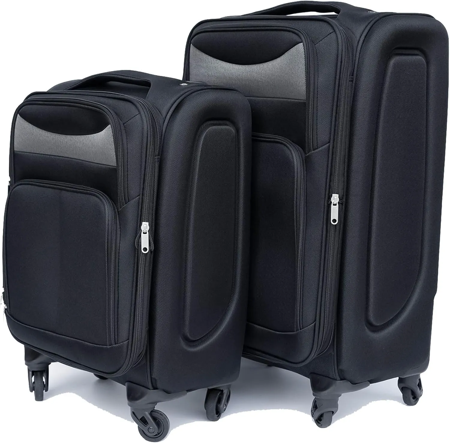 2-Piece Spinner Luggage Set with Backpack - 360 Spinner Wheels, Lightweight Fabric Softside Suitcases (20/24 Inch), Carry-On Approved Travel Luggage Sets, (Black-1)