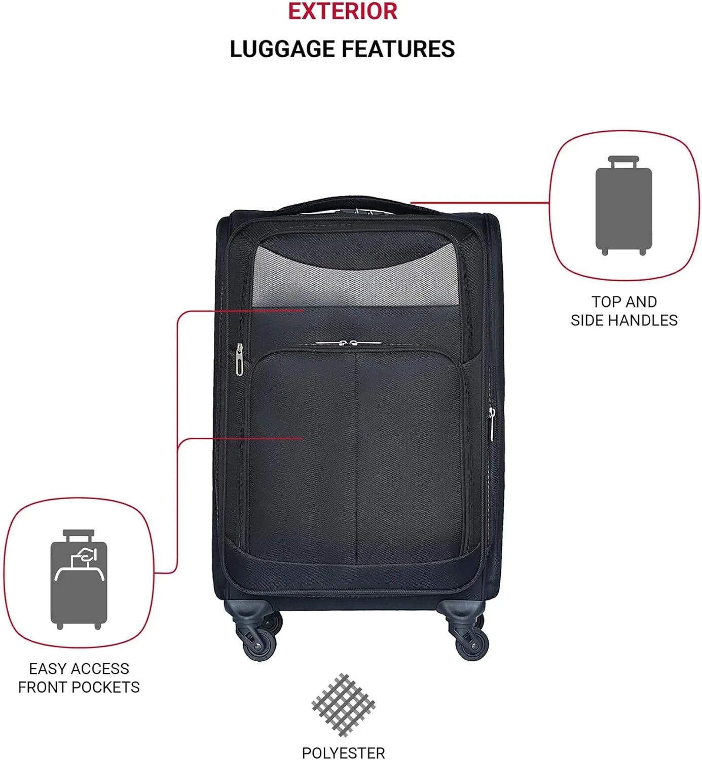 2-Piece Spinner Luggage Set with Backpack - 360 Spinner Wheels, Lightweight Fabric Softside Suitcases (20/24 Inch), Carry-On Approved Travel Luggage Sets, (Black-1)