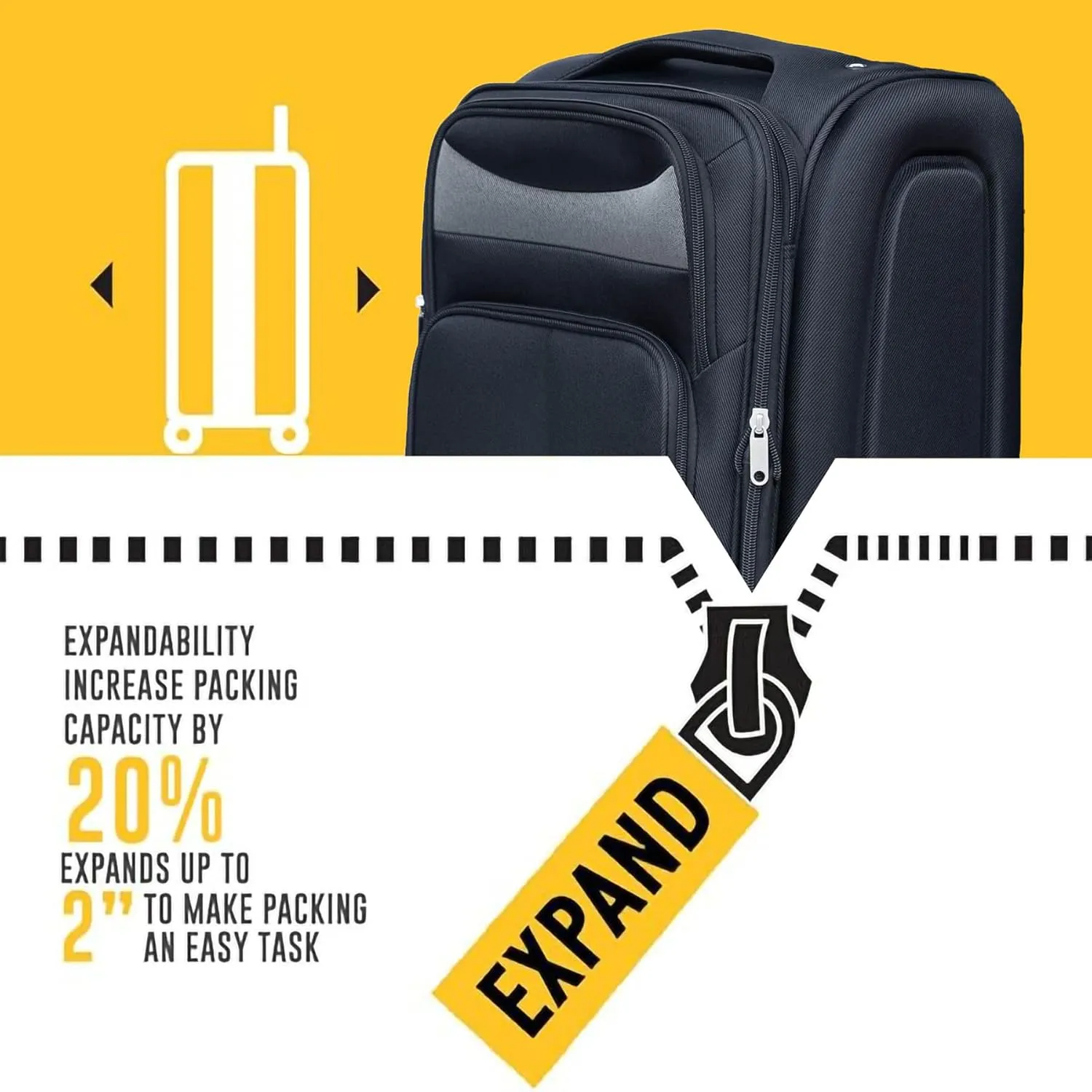 2-Piece Spinner Luggage Set with Backpack - 360 Spinner Wheels, Lightweight Fabric Softside Suitcases (20/24 Inch), Carry-On Approved Travel Luggage Sets, (Black)