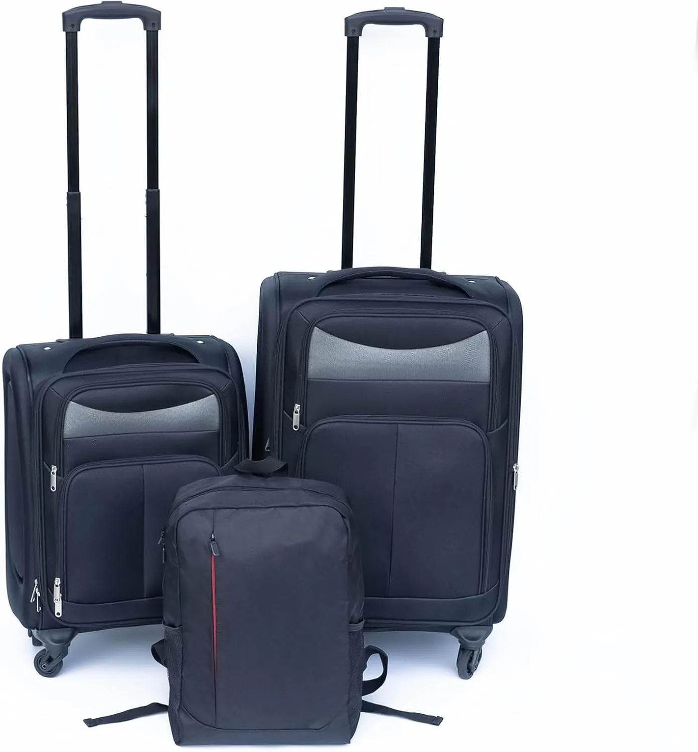 2-Piece Spinner Luggage Set with Backpack - 360 Spinner Wheels, Lightweight Fabric Softside Suitcases (20/24 Inch), Carry-On Approved Travel Luggage Sets, (Black)