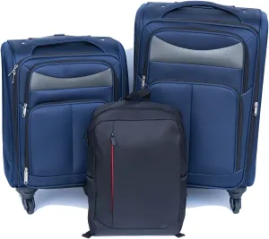 2-Piece Spinner Luggage Set with Backpack - 360 Spinner Wheels, Lightweight Fabric Softside Suitcases (20/24 Inch), Carry-On Approved Travel Luggage Sets, (Blue)