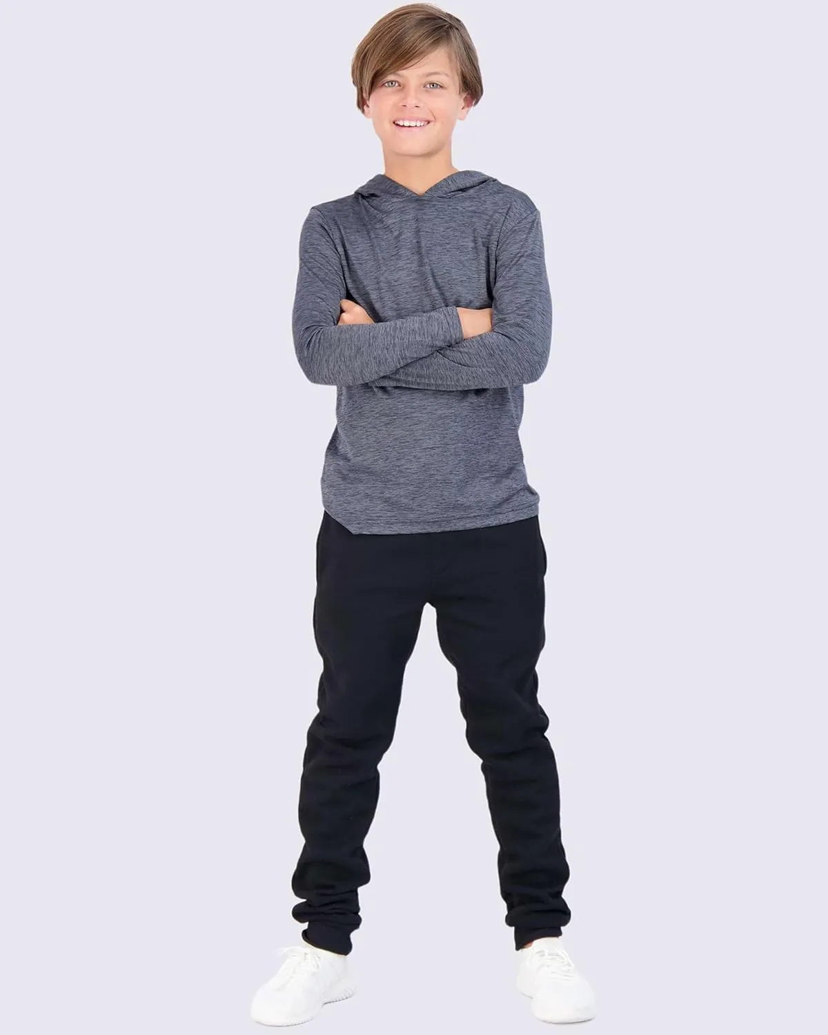 3 Pack: Dry-Fit Youth Boys Teen Active Long Sleeve Hoodie Sweatshirts - Hooded Pullover Shirts