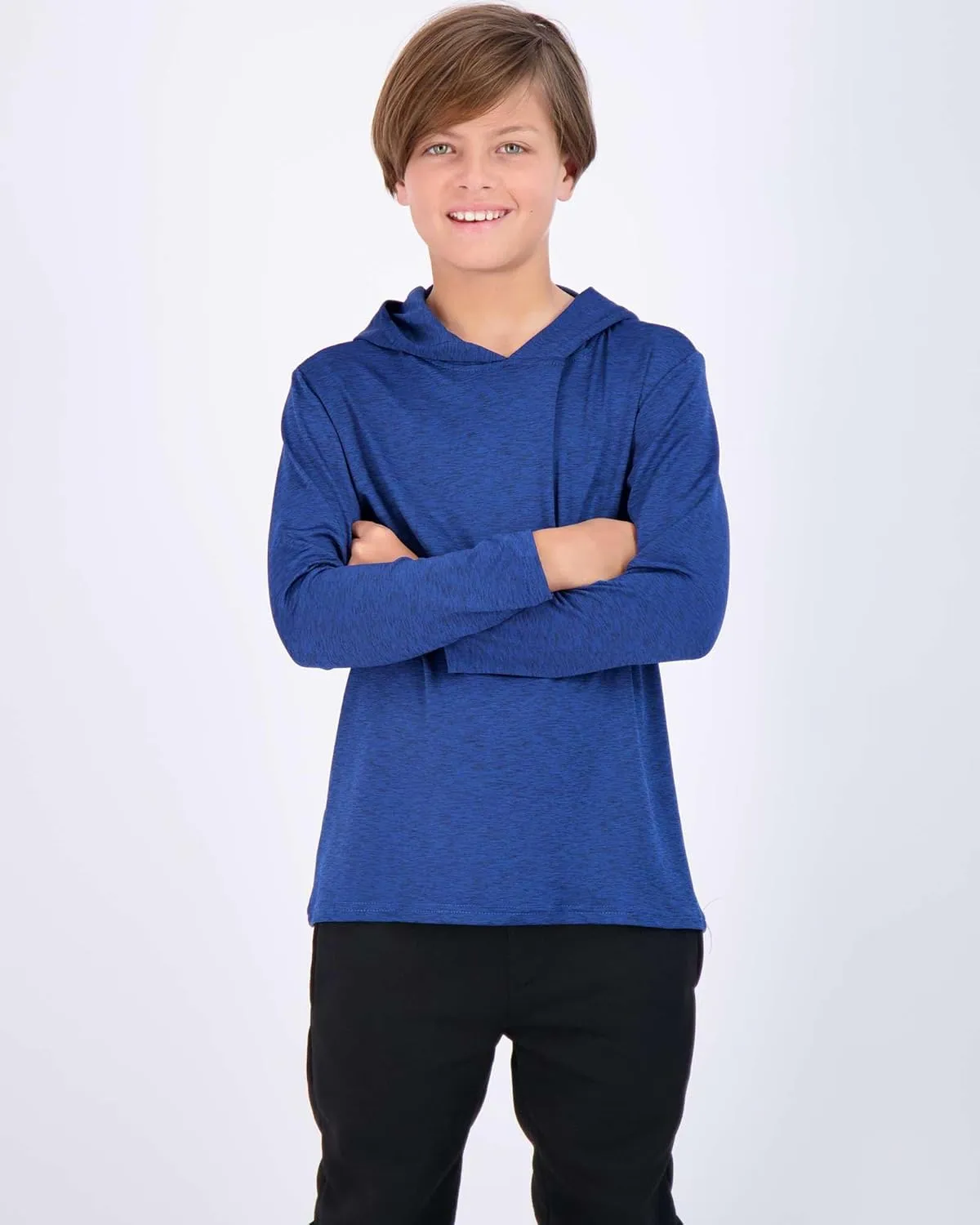 3 Pack: Dry-Fit Youth Boys Teen Active Long Sleeve Hoodie Sweatshirts - Hooded Pullover Shirts