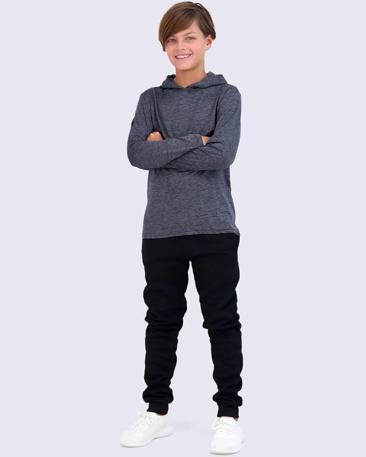3 Pack: Dry-Fit Youth Boys Teen Active Long Sleeve Hoodie Sweatshirts - Hooded Pullover Shirts