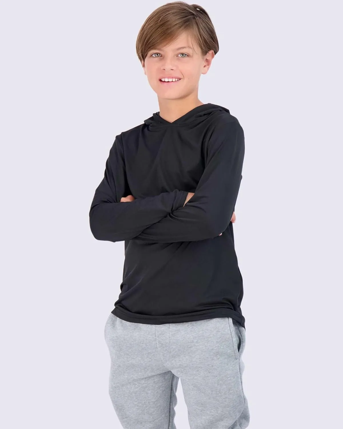 3 Pack: Dry-Fit Youth Boys Teen Active Long Sleeve Hoodie Sweatshirts - Hooded Pullover Shirts