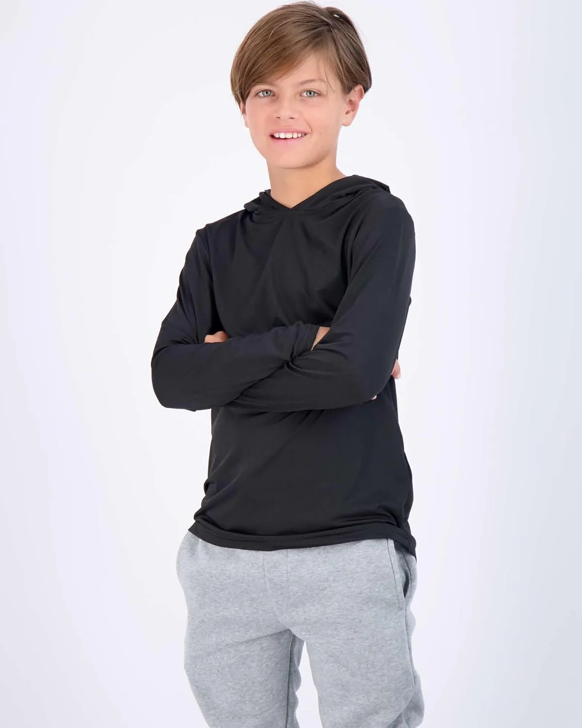 3 Pack: Dry-Fit Youth Boys Teen Active Long Sleeve Hoodie Sweatshirts - Hooded Pullover Shirts