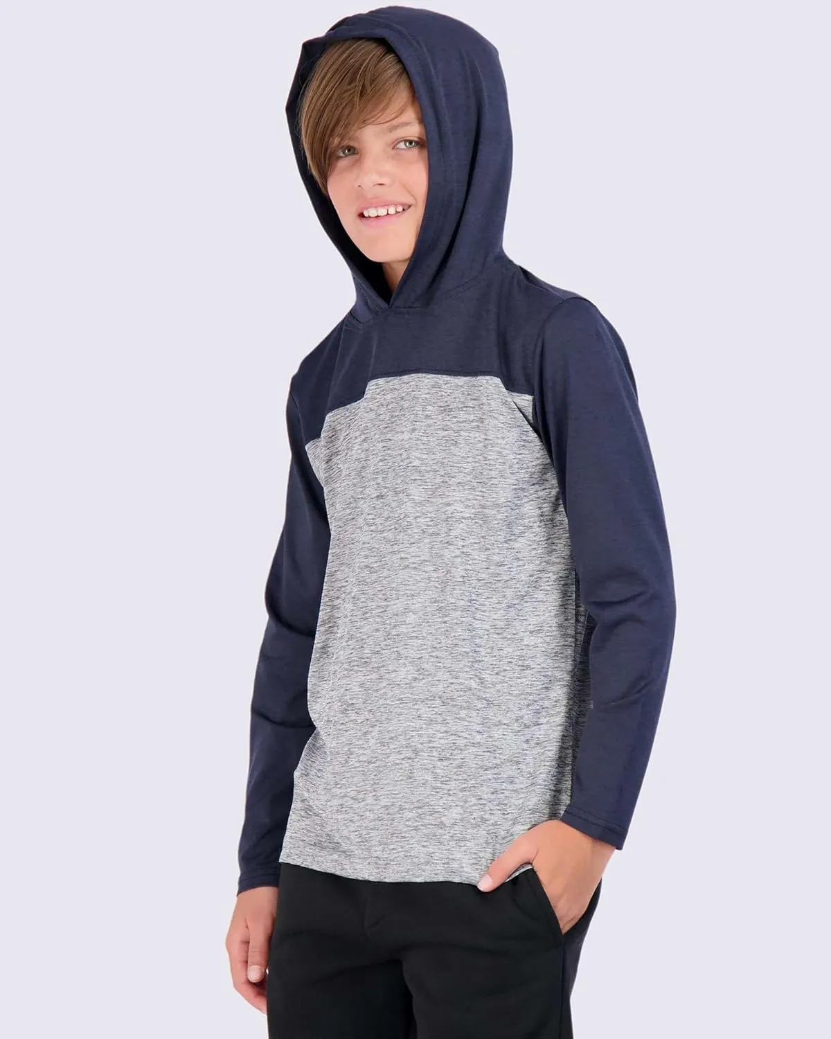 3 Pack: Dry-Fit Youth Boys Teen Active Long Sleeve Hoodie Sweatshirts - Hooded Pullover Shirts