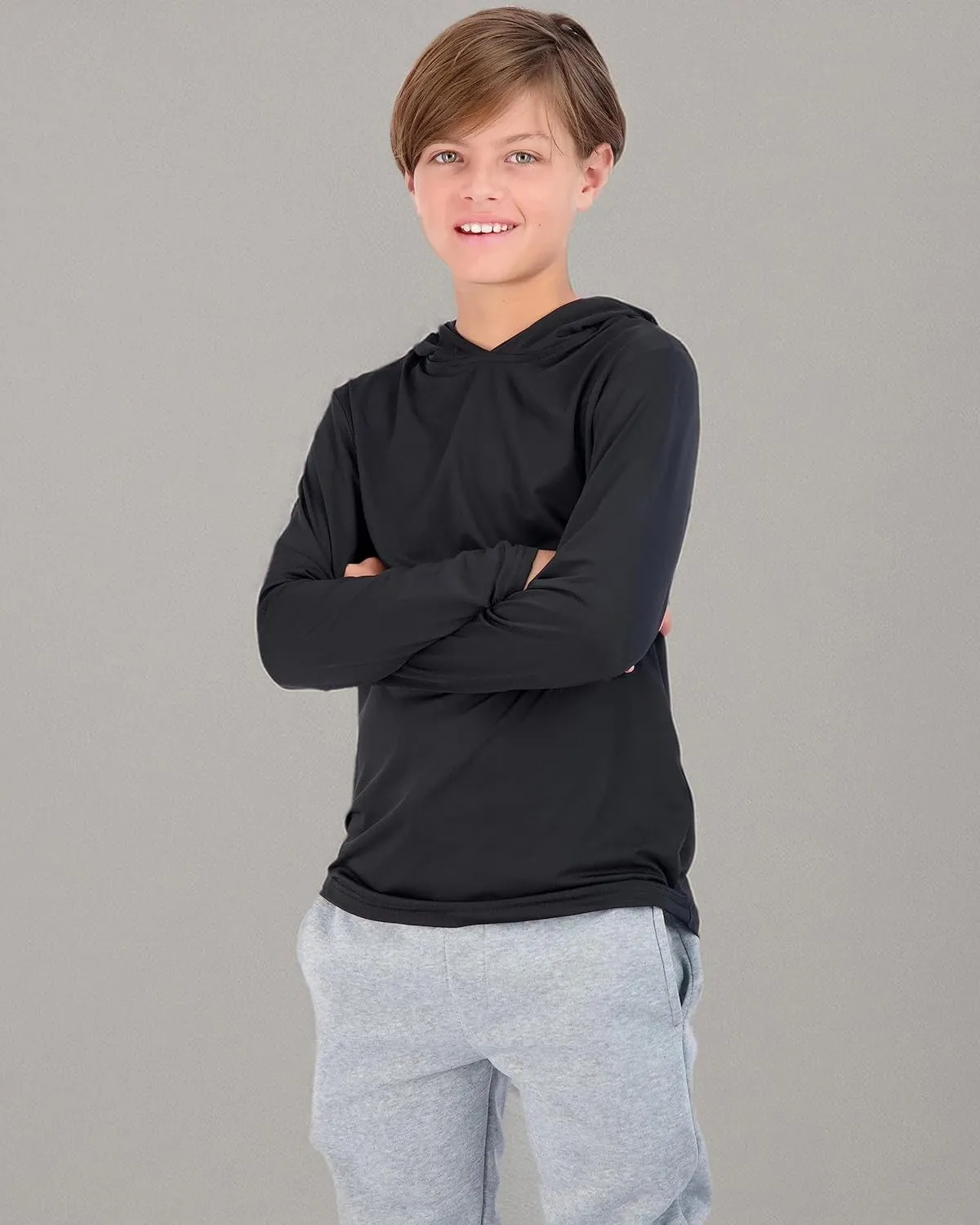 3 Pack: Dry-Fit Youth Boys Teen Active Long Sleeve Hoodie Sweatshirts - Hooded Pullover Shirts