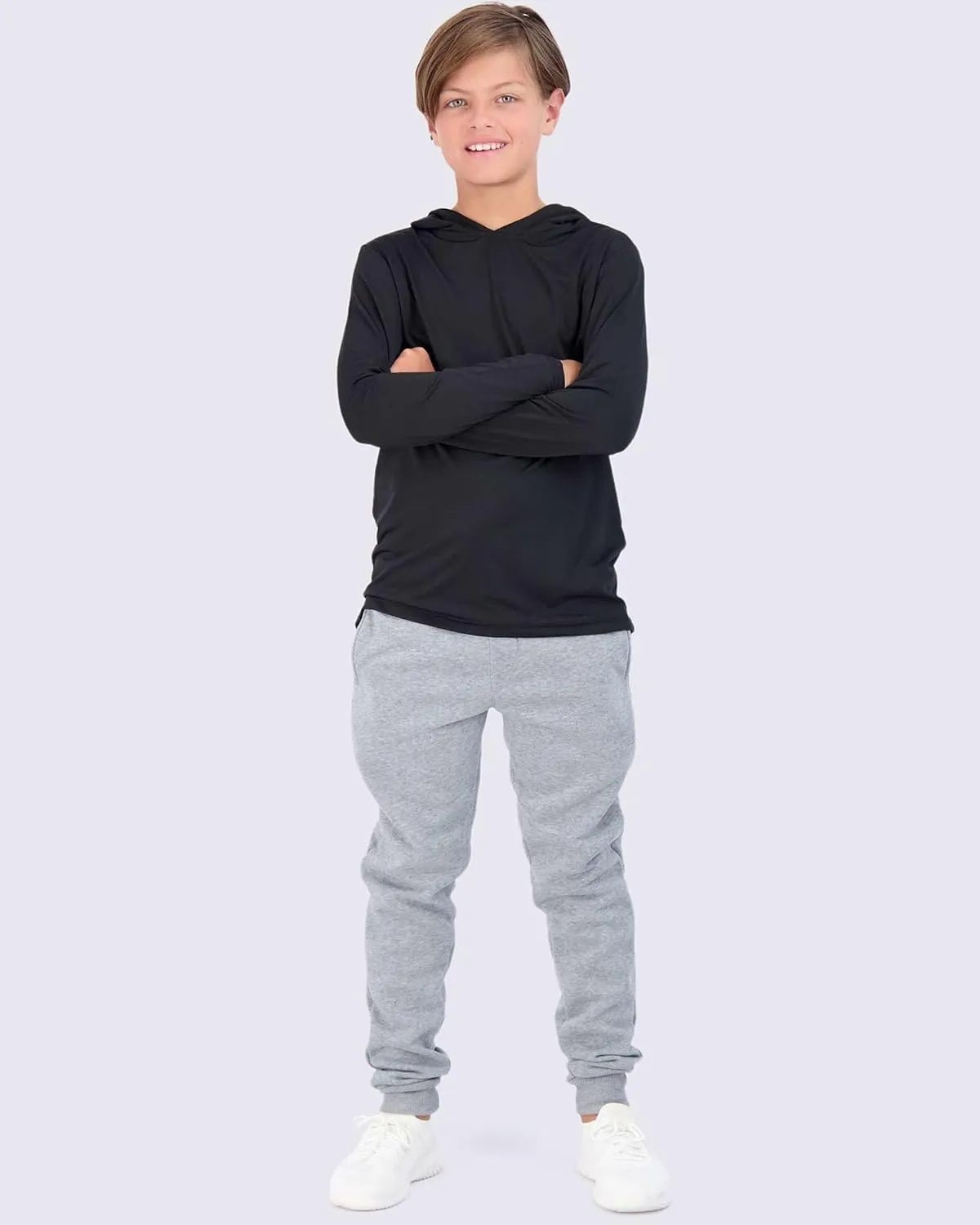 3 Pack: Dry-Fit Youth Boys Teen Active Long Sleeve Hoodie Sweatshirts - Hooded Pullover Shirts