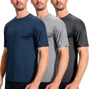 3 Pack Men's Moisture Wicking Dry Fit Tshirts Gym Athletic Performance Short Sleeve Crew Tee Shirts