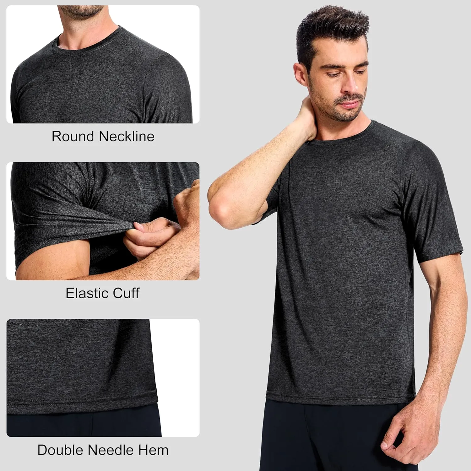 3 Pack Men's Moisture Wicking Dry Fit Tshirts Gym Athletic Performance Short Sleeve Crew Tee Shirts
