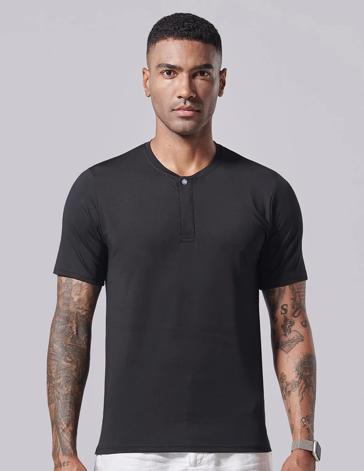 3 Pack: Mens Polo Shirts, Business Casual Golf Henley Work Shirts for Men, Collarless Short Sleeve Stylish Athletic Tshirts