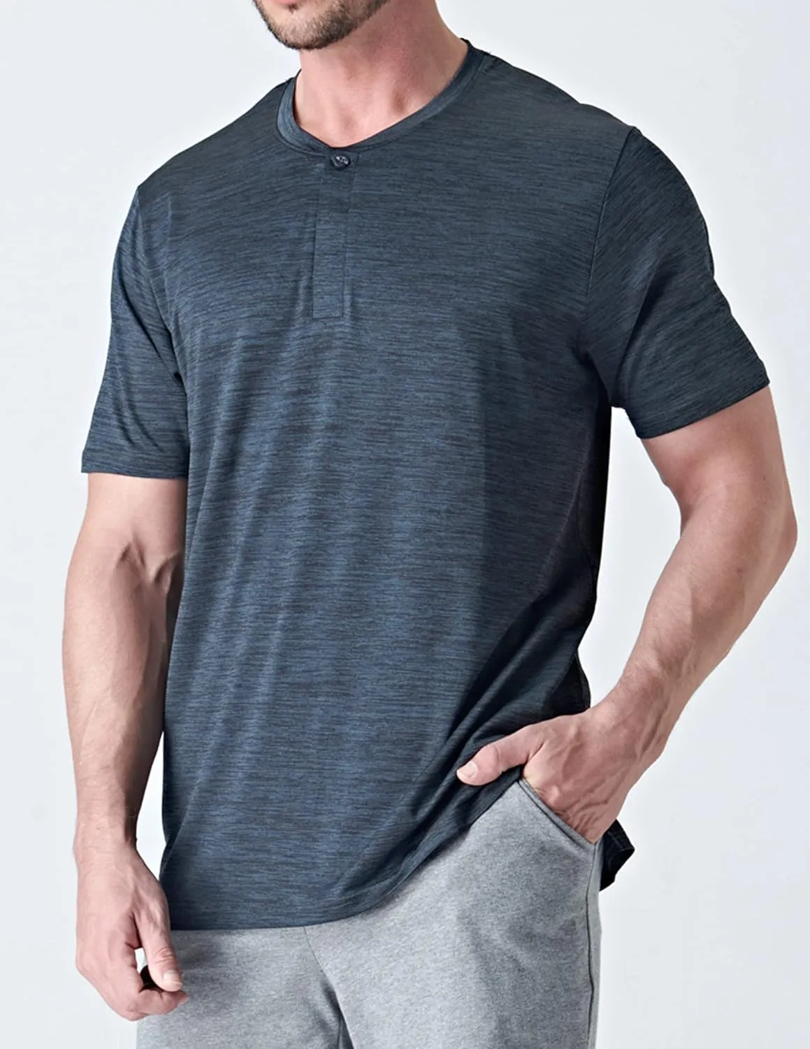 3 Pack: Mens Polo Shirts, Business Casual Golf Henley Work Shirts for Men, Collarless Short Sleeve Stylish Athletic Tshirts