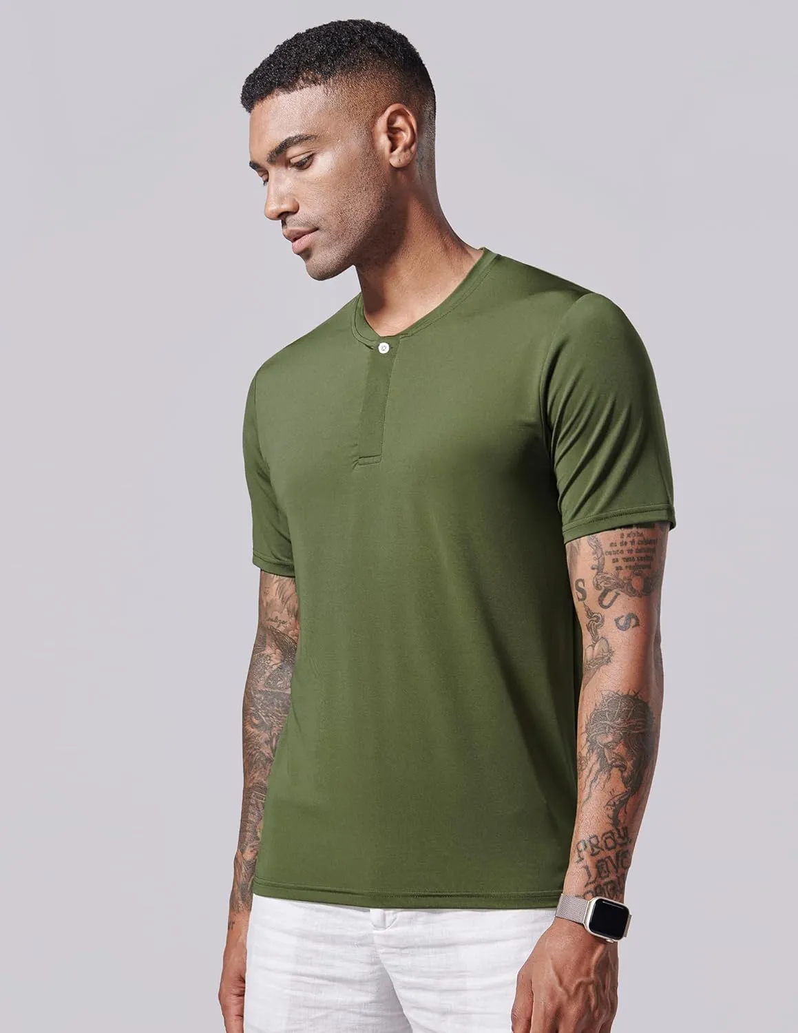 3 Pack: Mens Polo Shirts, Business Casual Golf Henley Work Shirts for Men, Collarless Short Sleeve Stylish Athletic Tshirts