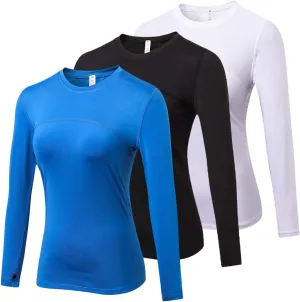 3 Pack Women's Long Sleeve Shirts Performance Base Layer Sports Shirts Training Top Quick Dry Top Shirts Thumb Hole