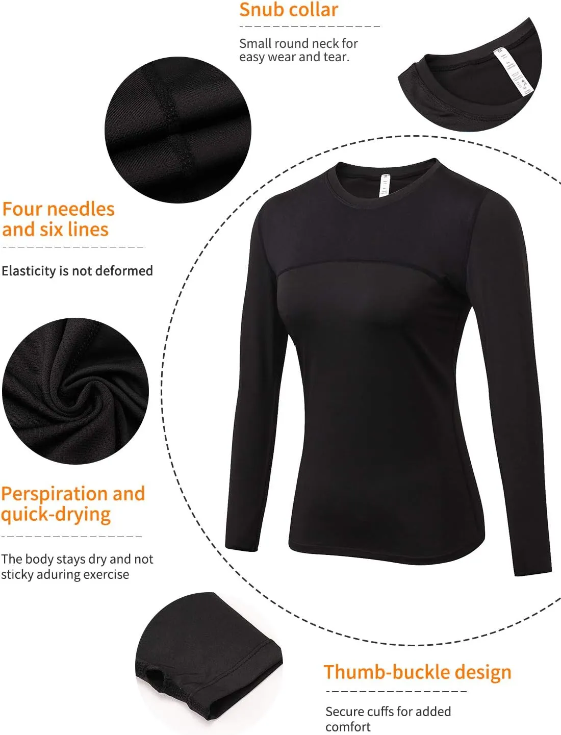 3 Pack Women's Long Sleeve Shirts Performance Base Layer Sports Shirts Training Top Quick Dry Top Shirts Thumb Hole