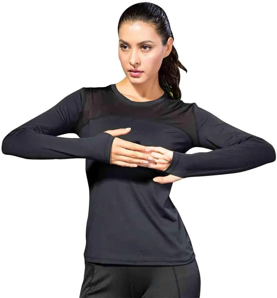 3 Pack Women's Long Sleeve Shirts Performance Base Layer Sports Shirts Training Top Quick Dry Top Shirts Thumb Hole