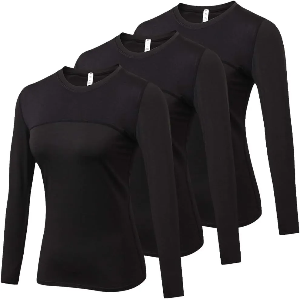 3 Pack Women's Long Sleeve Shirts Performance Base Layer Sports Shirts Training Top Quick Dry Top Shirts Thumb Hole