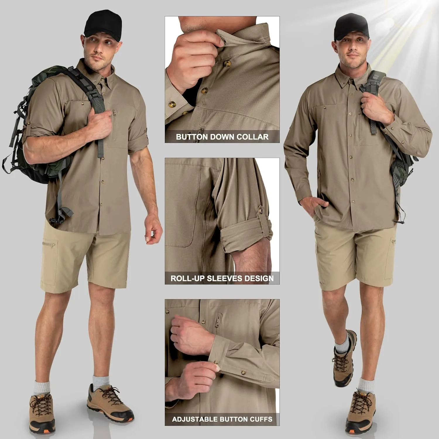 33,000ft Men's UPF 50  UV Protection Long Sleeve Hiking Shirts Breathable Quick Dry Fishing Shirts for Safari, Outdoor