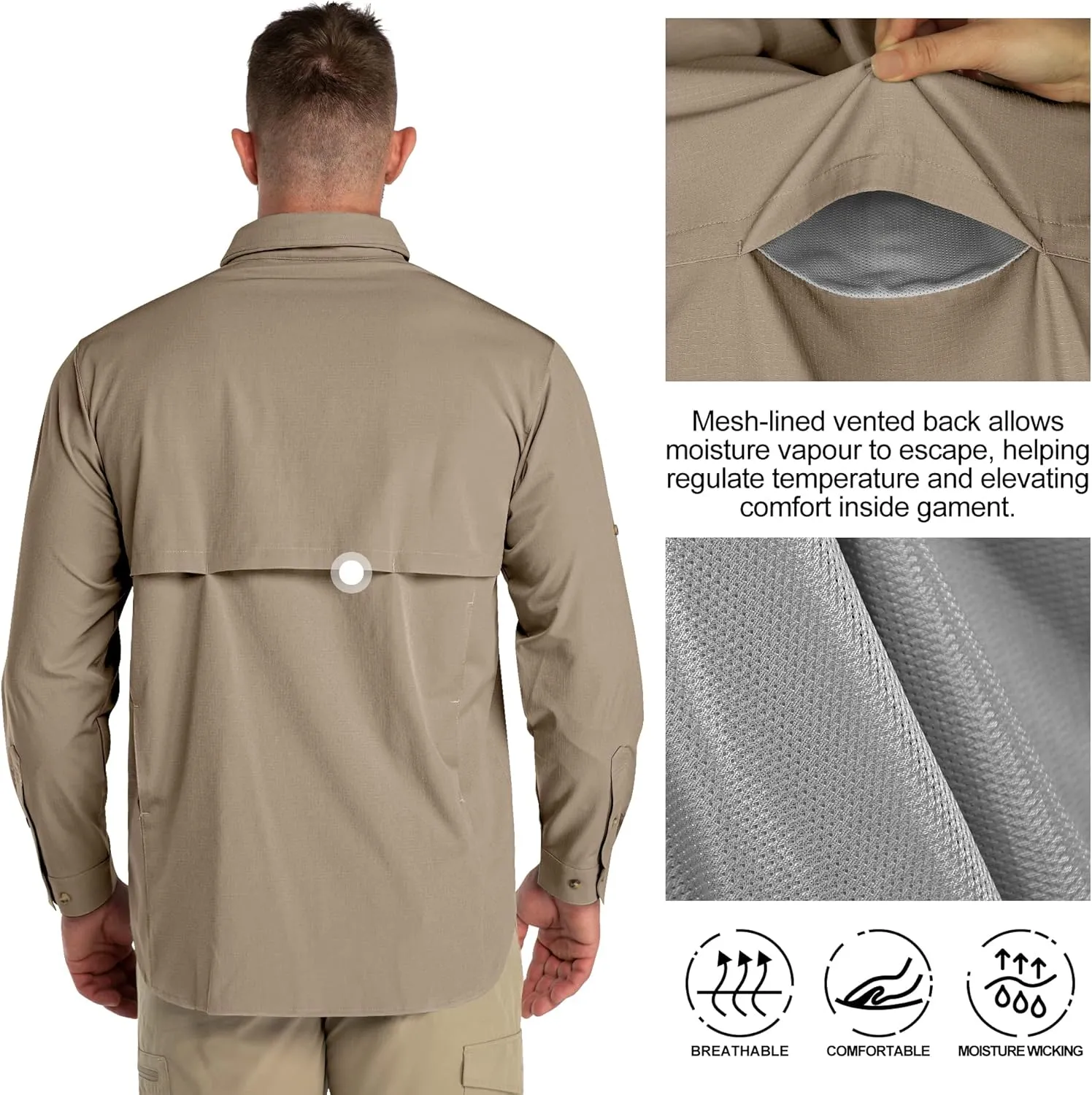 33,000ft Men's UPF 50  UV Protection Long Sleeve Hiking Shirts Breathable Quick Dry Fishing Shirts for Safari, Outdoor
