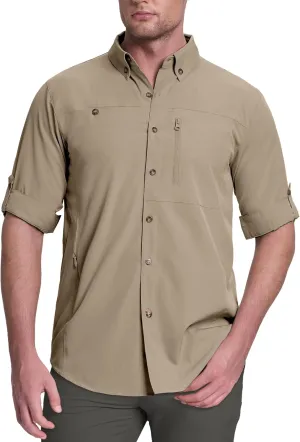 33,000ft Men's UPF 50  UV Protection Long Sleeve Hiking Shirts Breathable Quick Dry Fishing Shirts for Safari, Outdoor