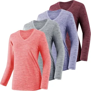 4-7 Pack Long Sleeve Shirts for Women,Moisture Wicking Shirts Long Sleeve Workout Tops for Women V Neck Hiking T-Shirts