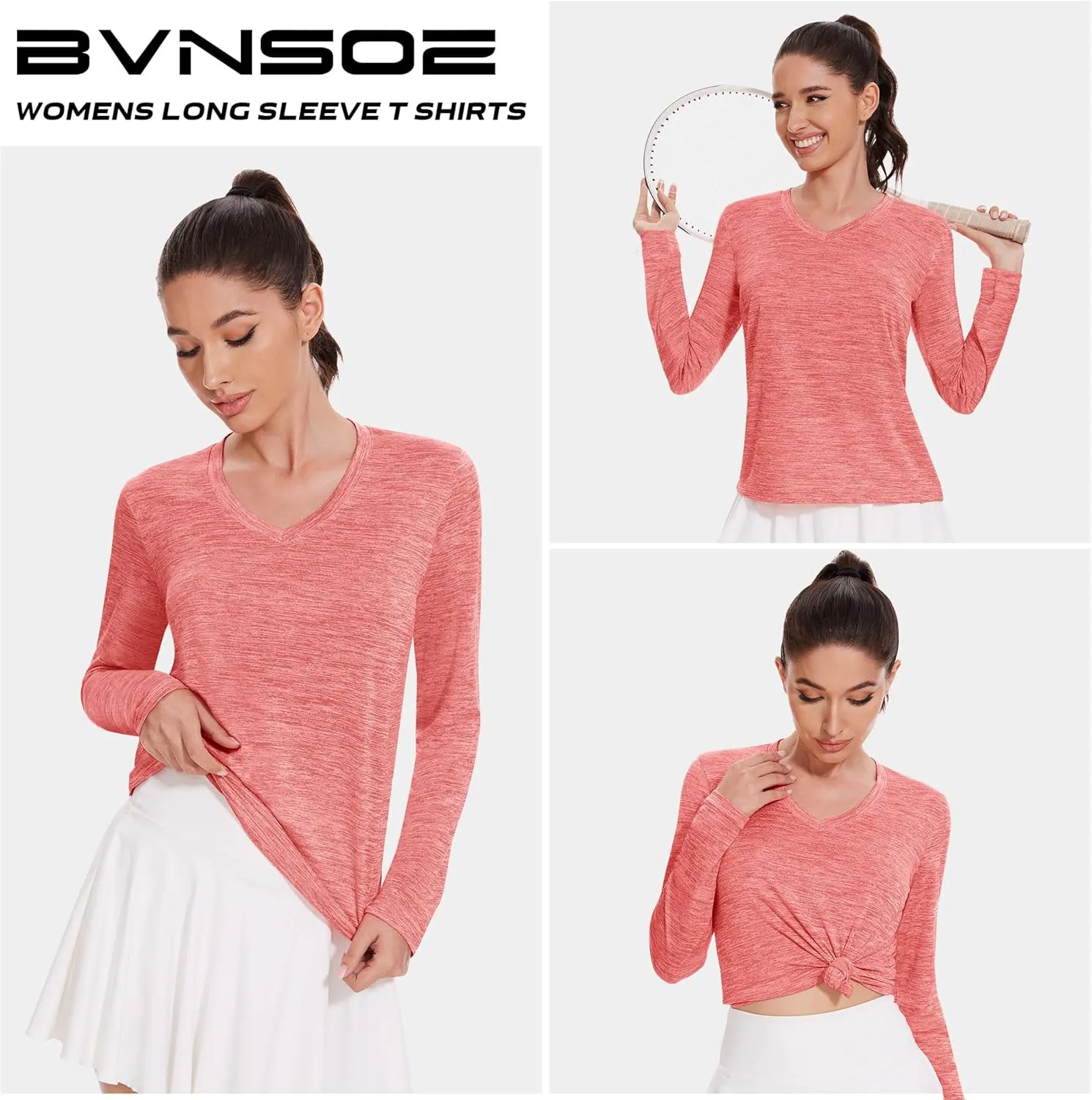 4-7 Pack Long Sleeve Shirts for Women,Moisture Wicking Shirts Long Sleeve Workout Tops for Women V Neck Hiking T-Shirts