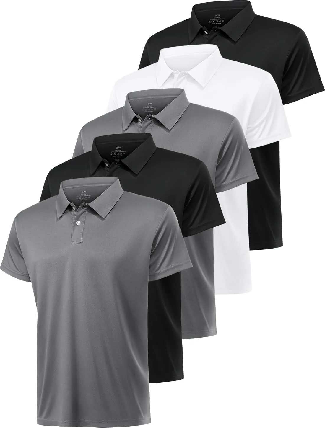 5 Pack Polo Shirts for Men Dry Fit Short Sleeve Golf T-Shirt Moisture Wicking Collared Casual Work Tops