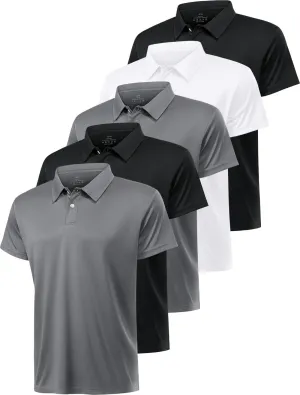 5 Pack Polo Shirts for Men Dry Fit Short Sleeve Golf T-Shirt Moisture Wicking Collared Casual Work Tops