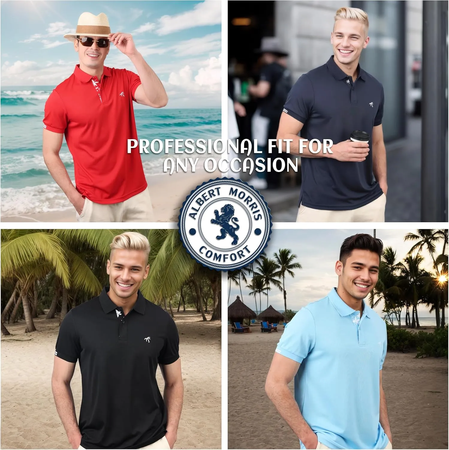 Albert Morris Mens Striped Short Sleeve Polo Shirts 4 Pack