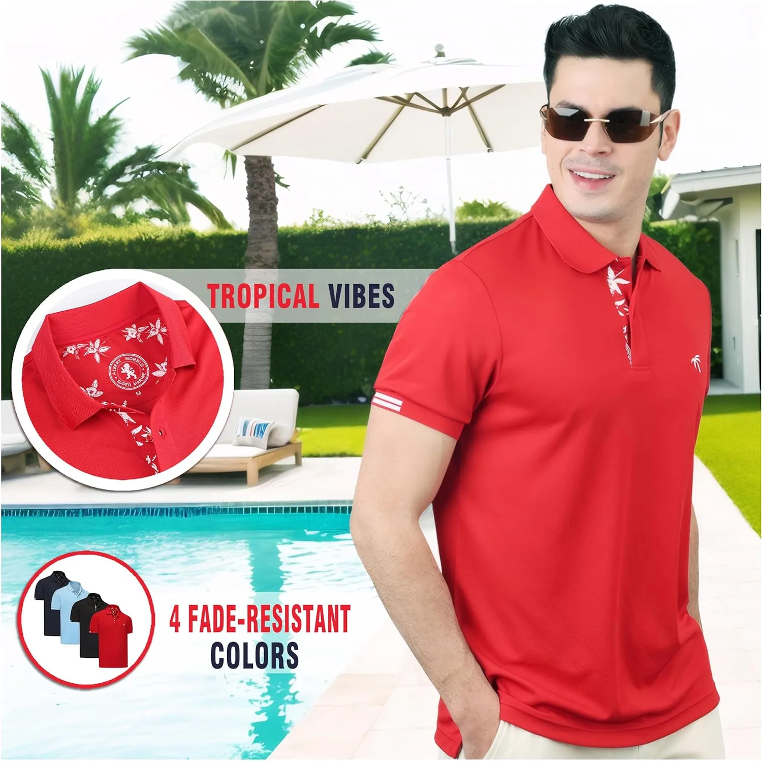 Albert Morris Mens Striped Short Sleeve Polo Shirts 4 Pack