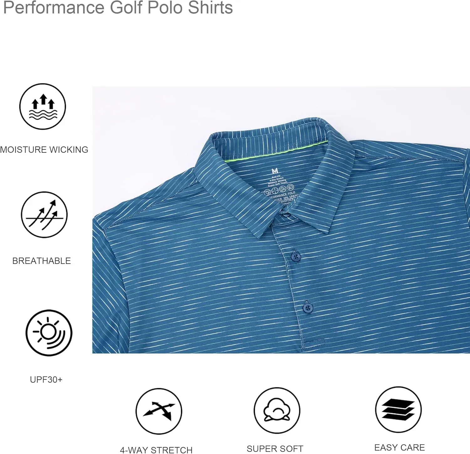 Alex Vando Mens Striped Golf Shirt Moisture Wicking Quick-Dry Sports Polo Shirts