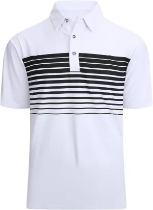 Alex Vando Mens Striped Golf Shirt Moisture Wicking Quick-Dry Sports Polo Shirts
