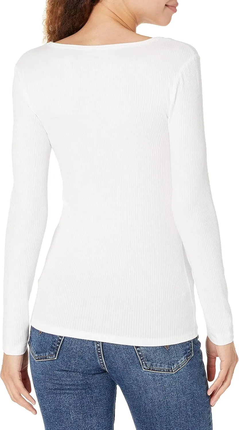 Amazon Essentials Sweater for Women, Long Sleeve Slim-Fit Rib Scoop Neck (Available in Plus Size), Pack of 2