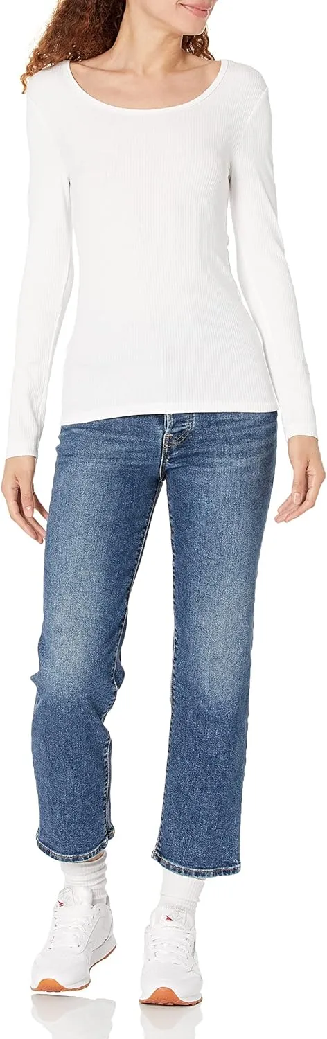 Amazon Essentials Sweater for Women, Long Sleeve Slim-Fit Rib Scoop Neck (Available in Plus Size), Pack of 2