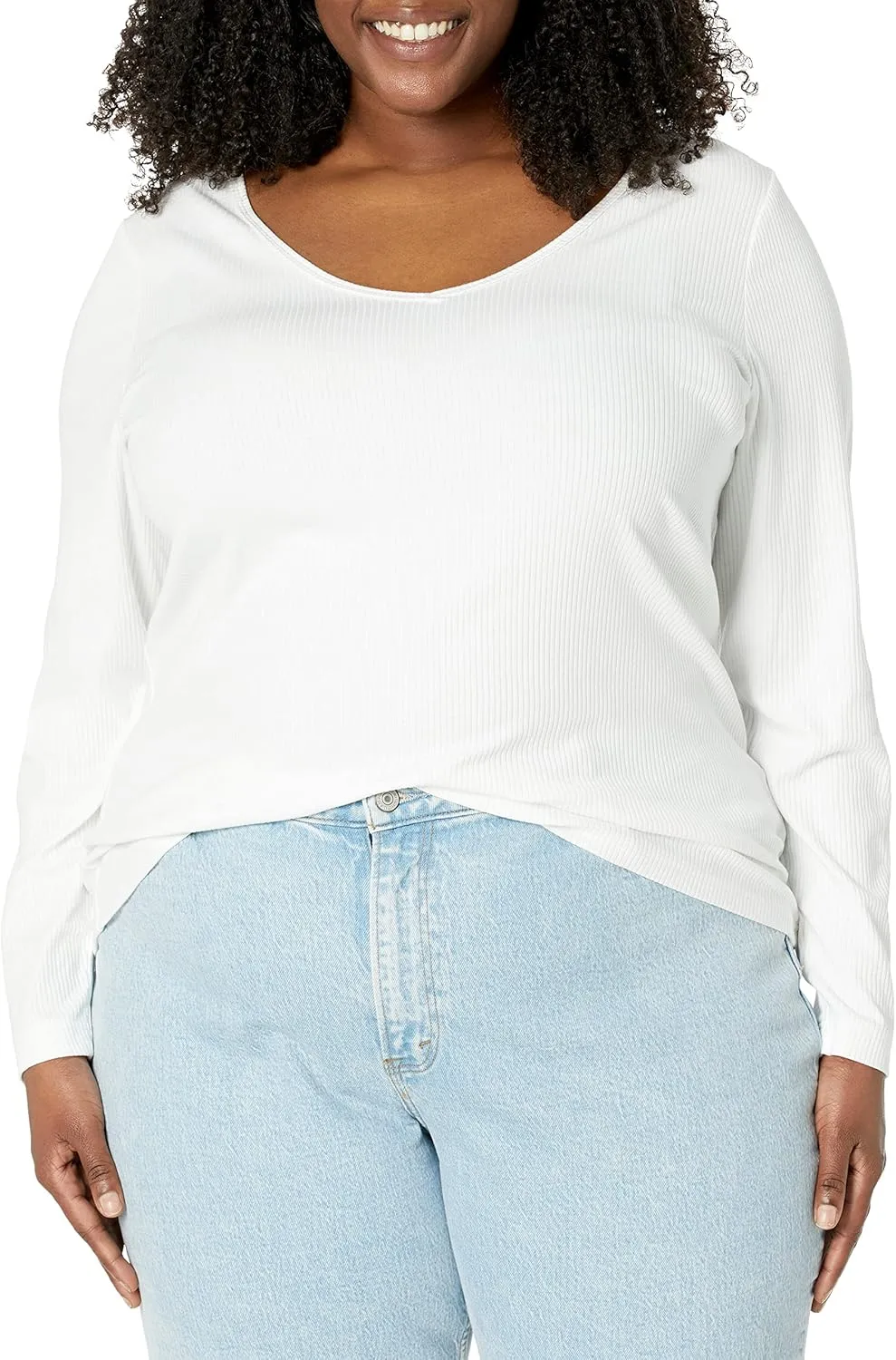 Amazon Essentials Sweater for Women, Long Sleeve Slim-Fit Rib Scoop Neck (Available in Plus Size), Pack of 2