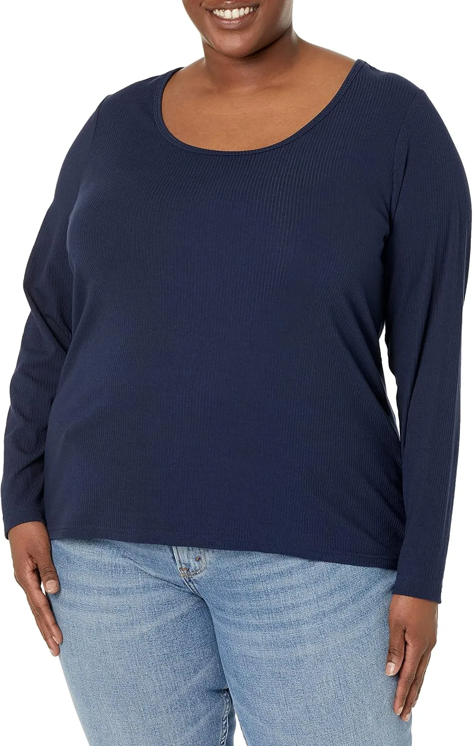Amazon Essentials Sweater for Women, Long Sleeve Slim-Fit Rib Scoop Neck (Available in Plus Size), Pack of 2