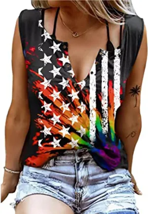 American Flag Tank Top for Women 4th of July Shirts Sleeveless Patriotic Shirts Fourth of July Top