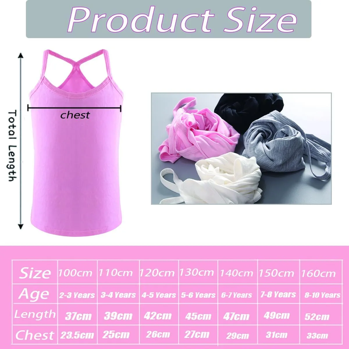 Anktry 2-10 Years Girls Dance Tank Tops Racerback Camisole Undershirts Spaghetti Strap Camis Dance Clothes Tank Tops for Girl