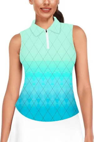 AOBUTE Women's Sleeveless Golf Shirts Moisture Wicking 1/4 Zip Polo Tennis Shirt