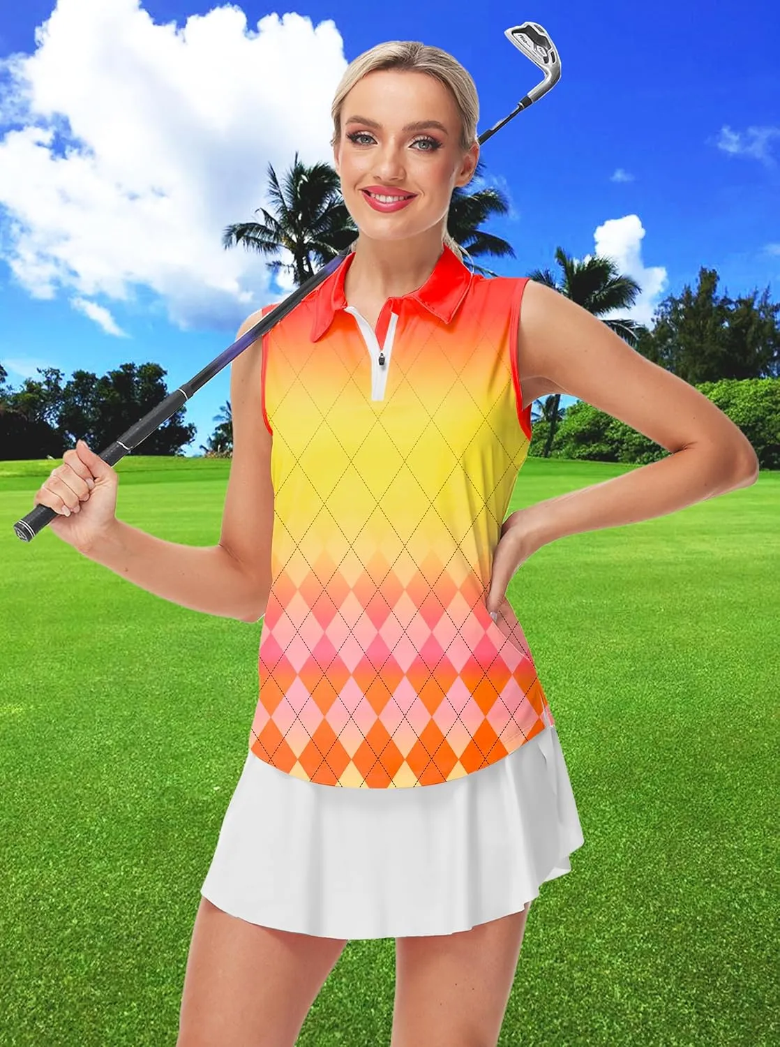 AOBUTE Women's Sleeveless Golf Shirts Moisture Wicking 1/4 Zip Polo Tennis Shirt