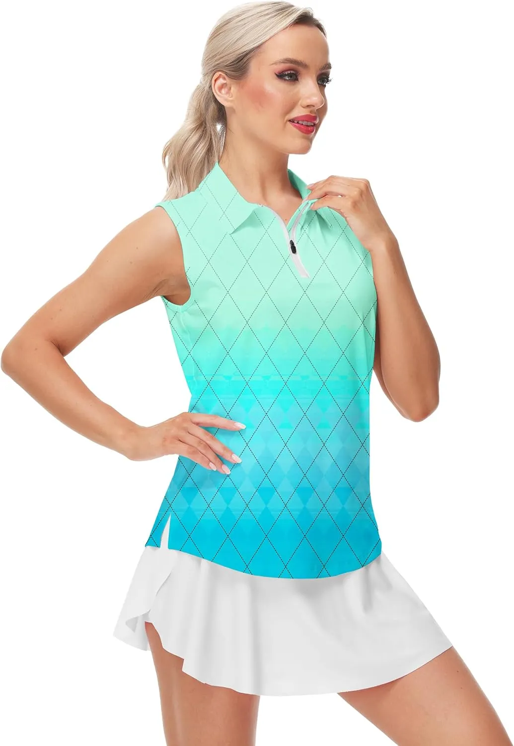 AOBUTE Women's Sleeveless Golf Shirts Moisture Wicking 1/4 Zip Polo Tennis Shirt