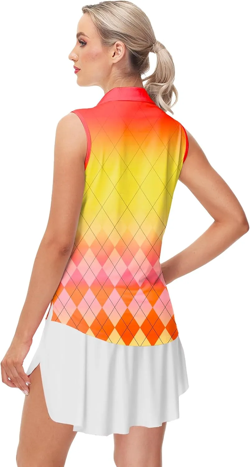 AOBUTE Women's Sleeveless Golf Shirts Moisture Wicking 1/4 Zip Polo Tennis Shirt