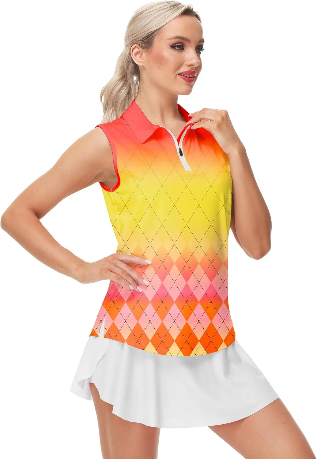 AOBUTE Women's Sleeveless Golf Shirts Moisture Wicking 1/4 Zip Polo Tennis Shirt