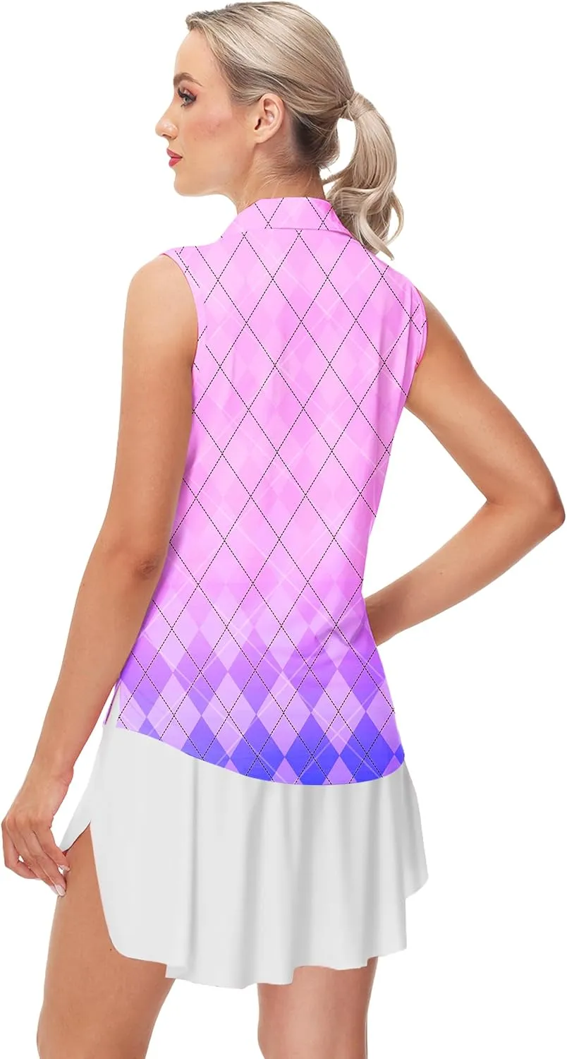AOBUTE Women's Sleeveless Golf Shirts Moisture Wicking 1/4 Zip Polo Tennis Shirt