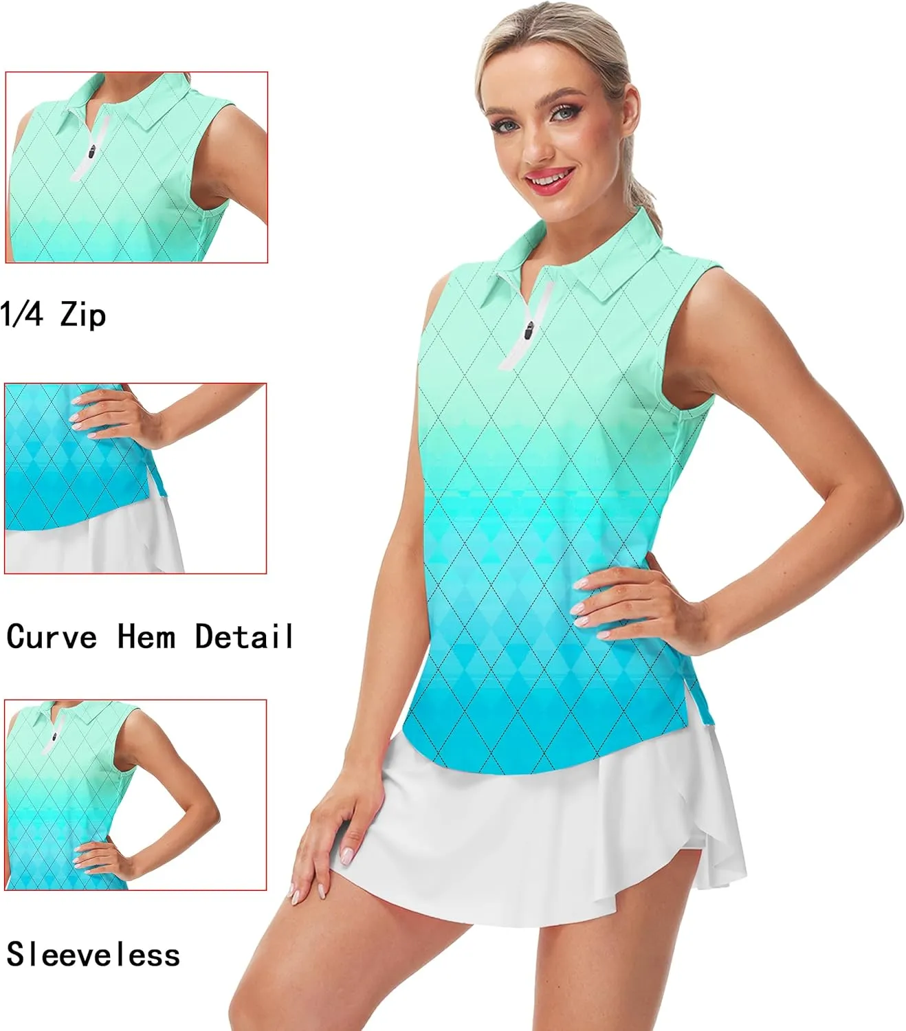 AOBUTE Women's Sleeveless Golf Shirts Moisture Wicking 1/4 Zip Polo Tennis Shirt